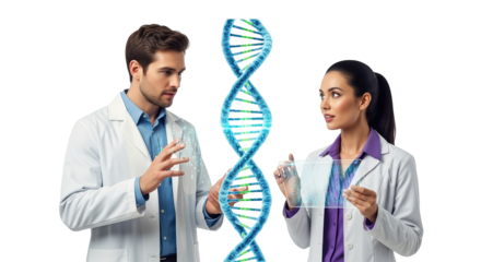Scientists dna research genetic engineering medical professionals biotechnology innovation lab work on transparent background