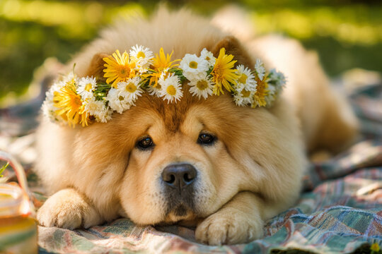 Chow Chow Puppy with Flower Crown
