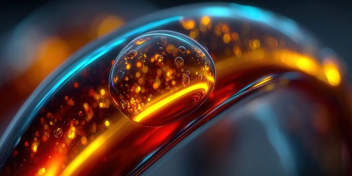 A vibrant abstract composition of glowing orbs and flowing light trails.