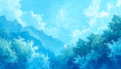 Obraz premium Pastel mountain landscape with lush trees