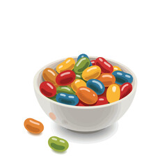 Vector Illustration of Colorful Jelly Beans in a Bowl in Minimalist Style for Food Packaging and Confectionery Design