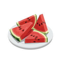 Vector Illustration of Watermelon Slices in Bright Red and Green Colors in Modern Organic Style