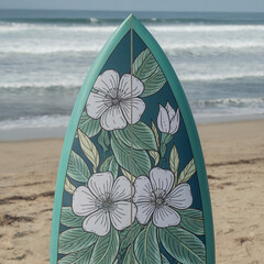 Surfboard with Floral Design