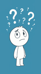 Obraz premium Confused Cartoon Character with Many Question Marks