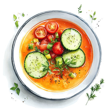 watercolor gazpacho soup with cucumber and tomatoes clip art preview