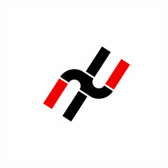 XU letter logo design with magnet concept..