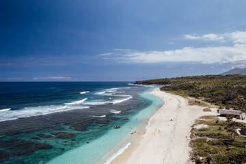 Scenic Drone Shot of White Sand Beach and Turquoise Lagoon, Port Resolution, Vanuatu