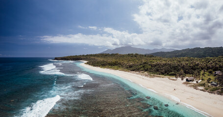 Drone View of Port Resolution with Pristine Shoreline, Tanna Island, Vanuatu
