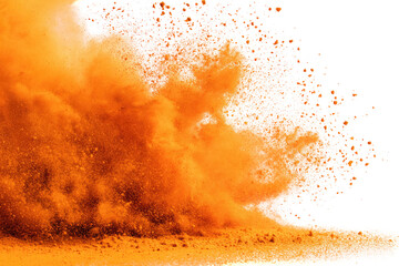 A dramatic explosion of orange-brown powder