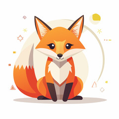 Obraz premium A charming cartoon fox with bright orange fur, sitting upright, looking friendly.