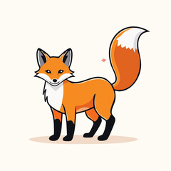 A stylized illustration of a standing fox with vibrant orange fur and a fluffy tail.