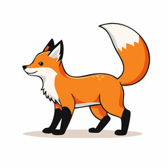 A stylized illustration showcasing a vibrant orange fox in a side profile, standing on a neutral background.