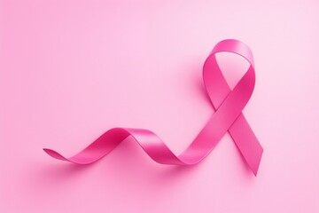 Modern 3D pink awareness ribbon on a soft pastel pink background, symbolizing Breast Cancer Awareness Month (Pink October). Elegant and minimal design representing support, prevention, and hope.