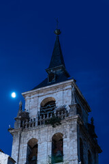 Obraz premium Night views of storks nesting on the cathedral tower in Alcala de Henares, Madrid.