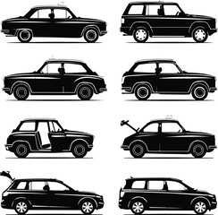 Taxi Car Silhouette Icon Vector Set City Cab and Taxi Service Silhouette Collection