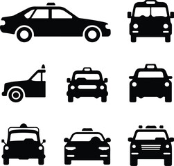 Taxi Car Silhouette Icon Vector Set City Cab and Taxi Service Silhouette Collection