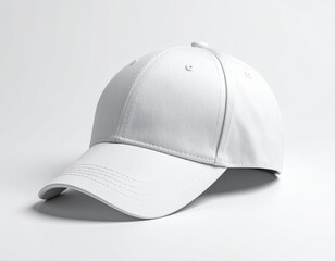 Fototapeta premium White baseball cap mockup side view on clean grey background.