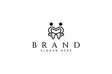 dental care people logo with love heart symbol in line art design style