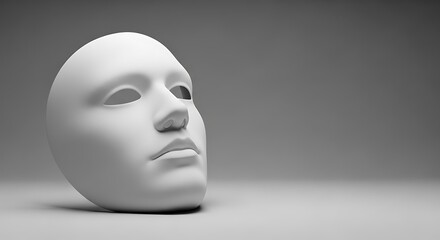White Faceless Mask on Gray Background Artistic Minimalist Sculpture