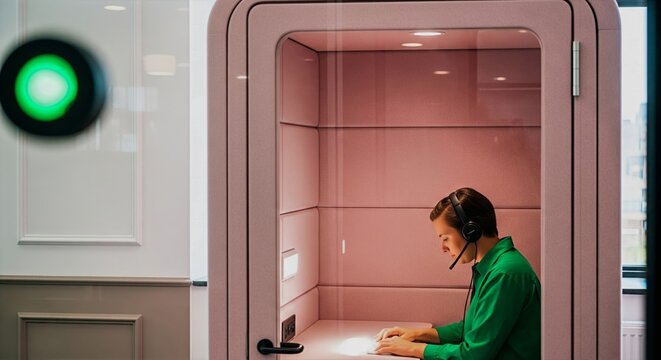 Acoustic Phone Booth Focus Time in Soft Pink Daylight