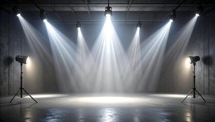 Empty stage lit by spotlights