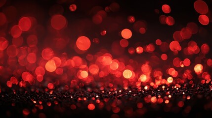 Abstract shot of festive blurred red lights, dark background. Use it for a romantic or Christmas themed graphic design project.