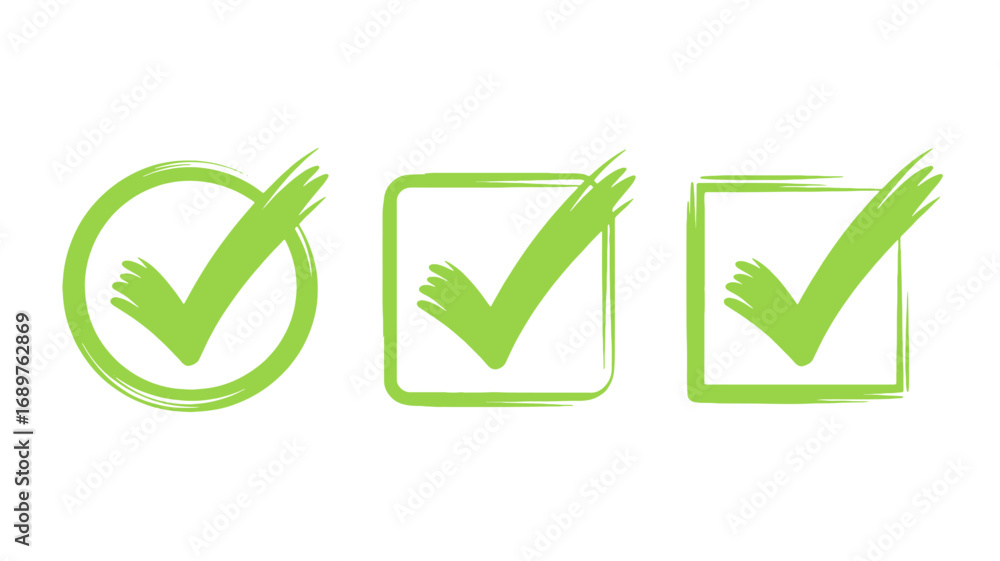 Poster green checkmarks in circle and square boxes hand-drawn style