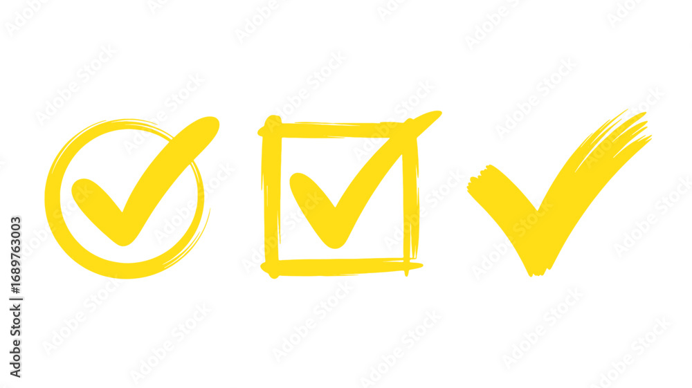 Aufkleber three yellow checkmarks in circle square and standalone options
