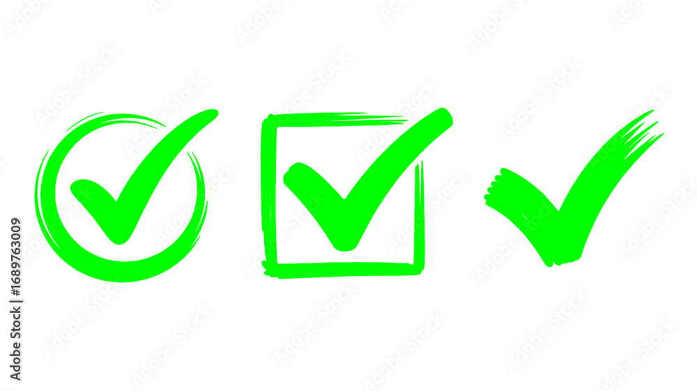 Poster green checkmarks in circle square and standalone design elements