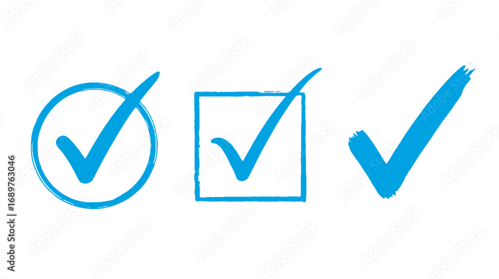 Aufkleber three blue check marks in different styles circle square and standalone perfect for indicating compl