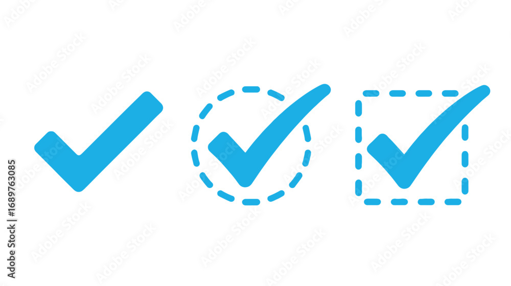 Poster three variations of a checkmark icon in blue suitable for digital projects