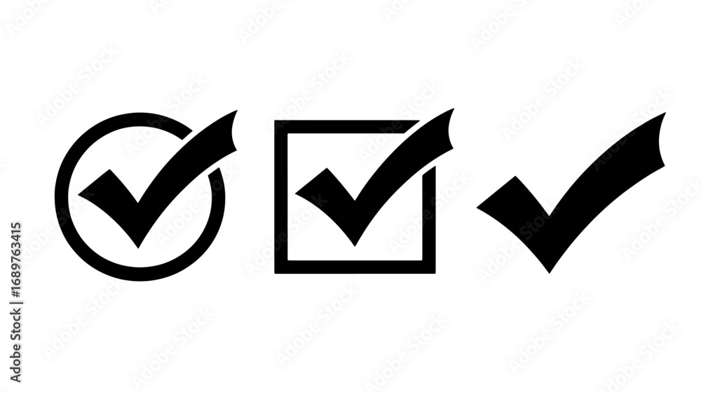 Fototapete check mark icons three variations of a checkmark in circle square and standalone