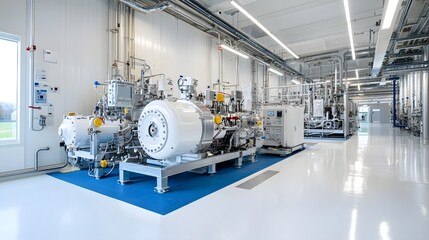 An industrial control room featuring various pipes valves gauges and digital interfaces for monitoring and controlling a fuel processing facility