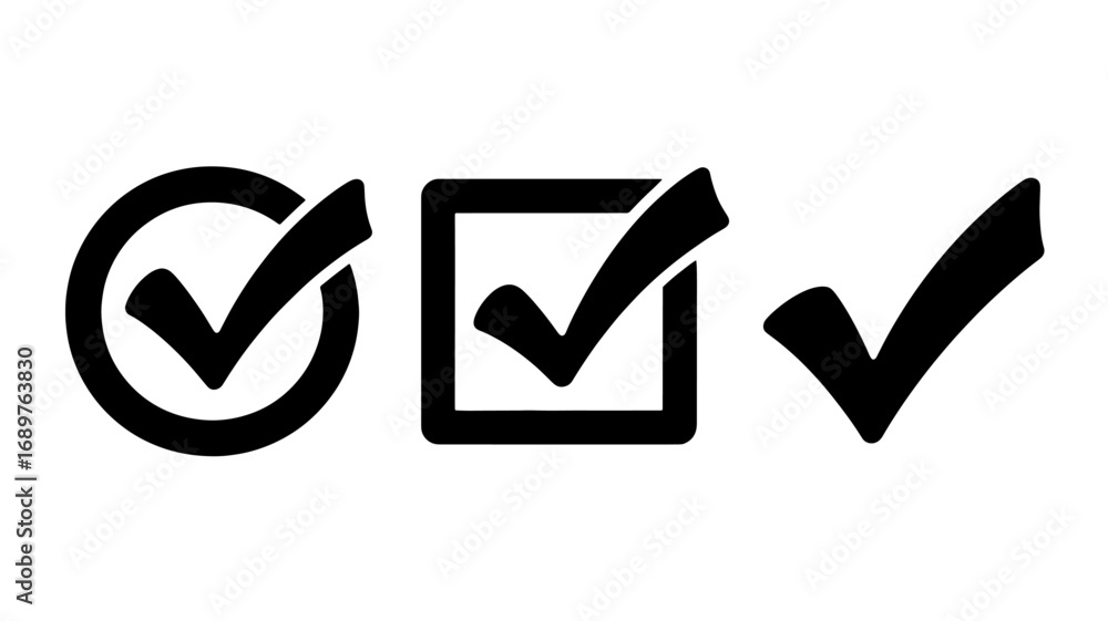 Aufkleber three variations of checkmark icons circle square and standalone