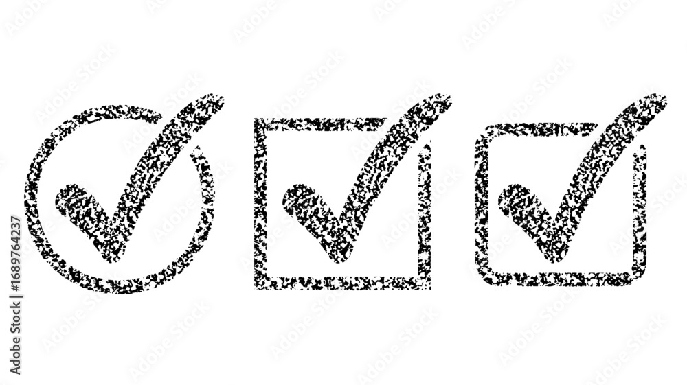 Fototapete three textured checkmarks in circle and square boxes perfect for showing completion or approval