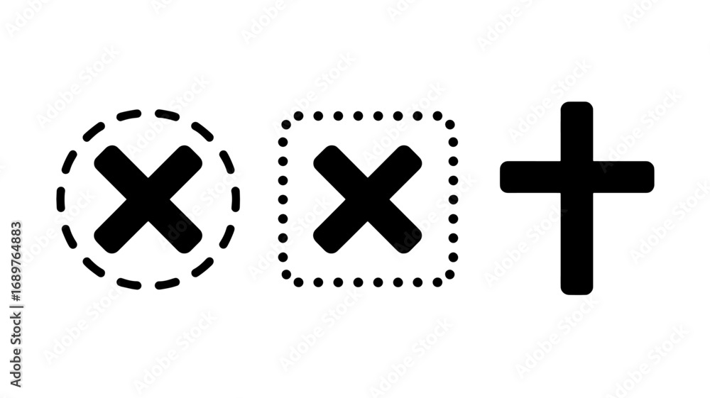 Poster cross icon set circle square and plus shapes for rejection cancellation or religious design