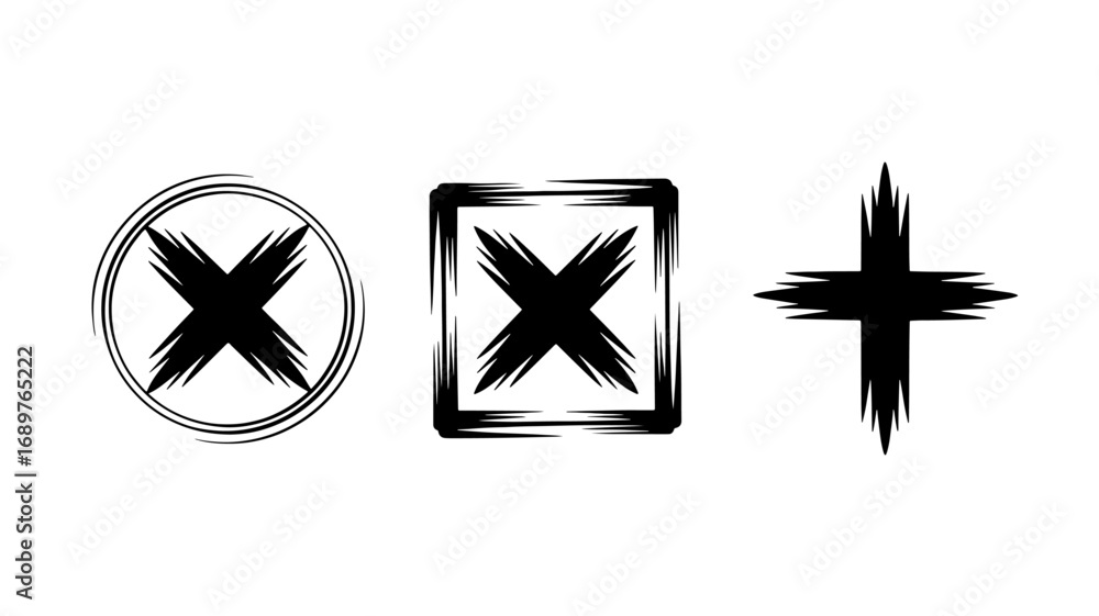 Poster grunge cross plus and x marks graphic design elements set