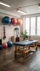 Physiotherapy Room with Exercise Table and Fitness Balls  
