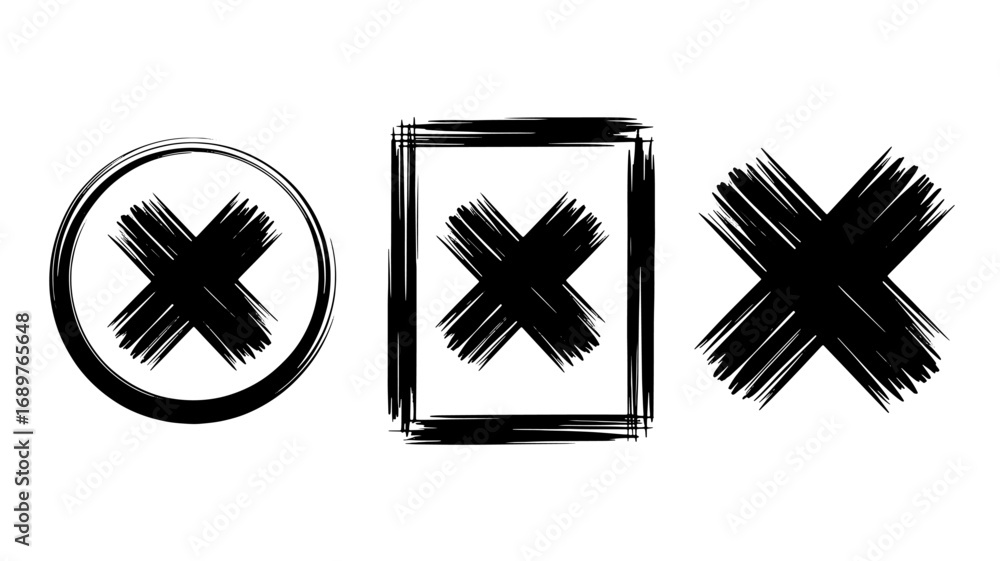 Poster hand-drawn cross mark symbols in circle square and standalone variations
