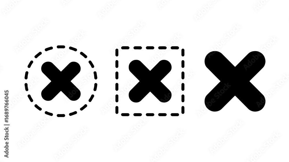 Aufkleber set of three different cross mark icons round square and simple