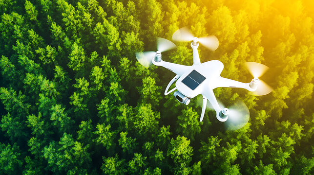 Drone Hovering Over Lush Forest Canopy