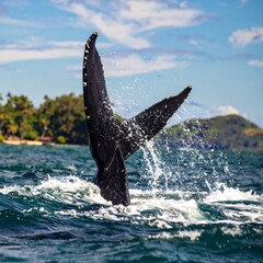 Fototapeta premium Humpback Whale Tail Splashing in Tropical Waters