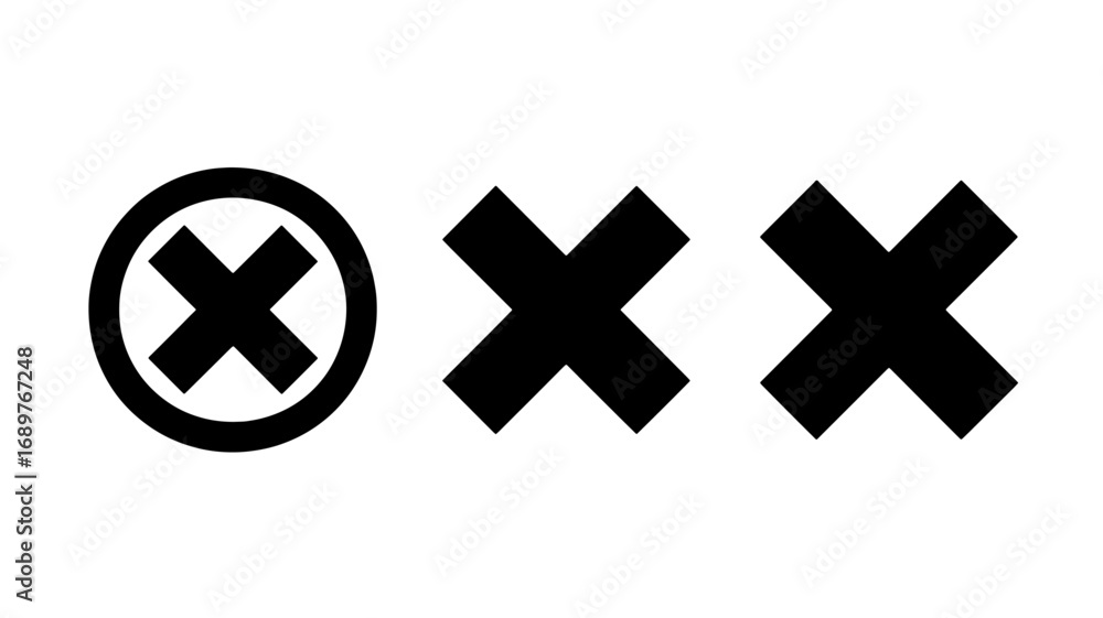 Poster three variations of black cross mark icons including a circled cross ideal for user interfaces and g
