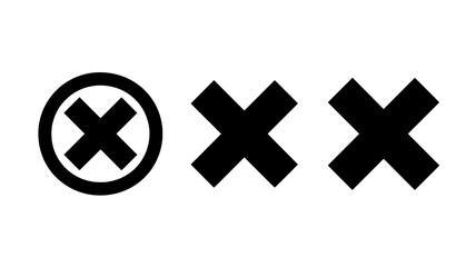 Obraz premium Three variations of black cross mark icons including a circled cross ideal for user interfaces and graphic design projects