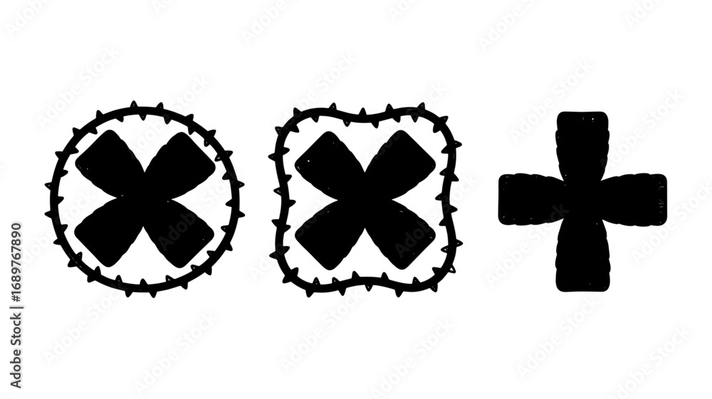 Aufkleber three variations of a cross symbol in a circle square and plus shapes suitable for graphic design pr