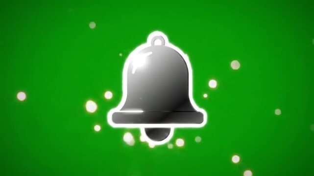 Dynamic notification bell animation with sparkling light effects on vibrant green background perfect for social media alerts and attention-grabbing announcements - Powered by Adobe