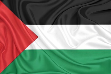 Fototapeta premium Close up of the national flag of palestine waving in the wind proudly