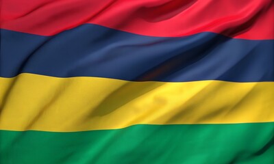 Obraz premium Close up of the national flag of mauritius waving in the wind proudly