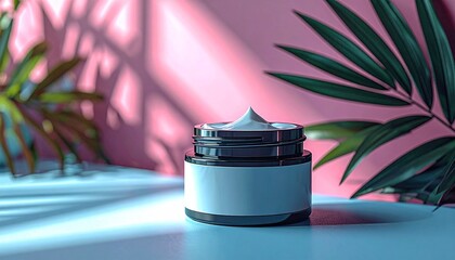 Luxurious Face Cream Jar Tropical Skincare Product Mockup