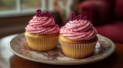 Pink frosting cupcakes floral plate wallpaper